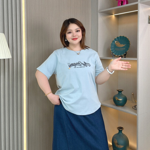 大码女装圆领正肩纯棉短袖T恤夏