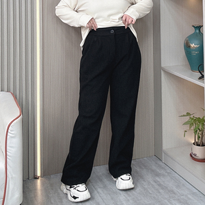秋冬加绒休闲裤女2023新款胖mm高腰宽松显瘦直筒雪尼尔阔腿长裤子