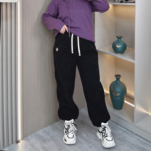 胖mm宽松显瘦保暖休闲哈伦裤 2025年新款 子 女大码 秋冬加绒束脚卫裤