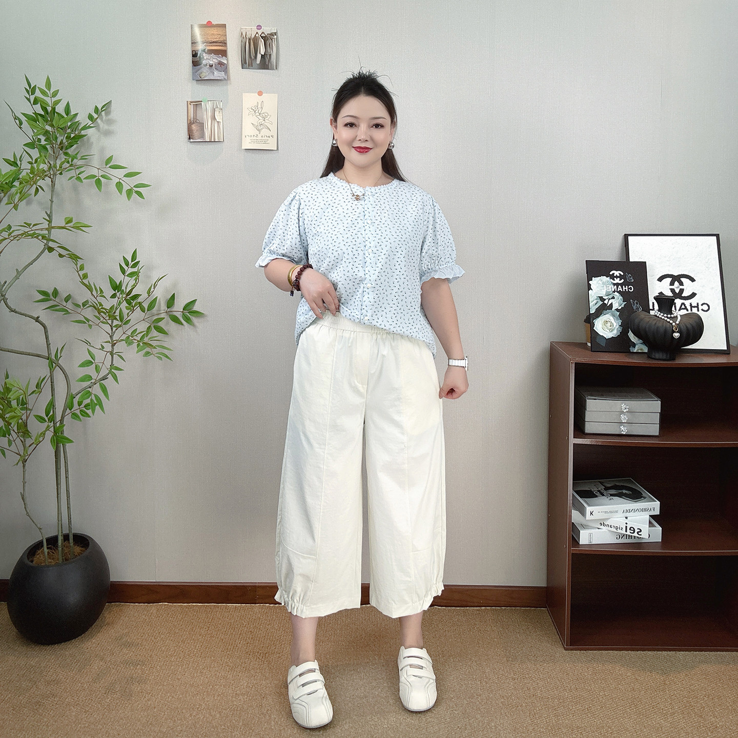 八分阔腿哈伦裤女大码休闲灯笼裤图片