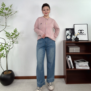 新款 大码 高腰直筒牛仔裤 女2026春夏装 胖mm宽松显瘦弹力九分休闲裤