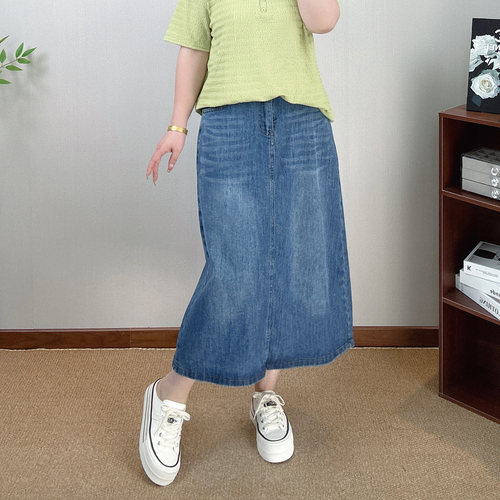 夏季高腰牛仔半身裙女大码A字裙