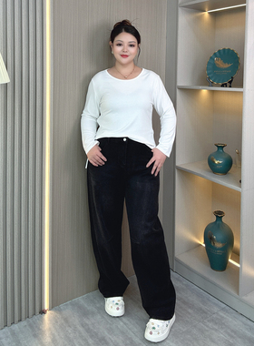 黑色阔腿哈伦牛仔裤女秋季新款大码胖mm宽松弯刀裤梨形身材老爹裤