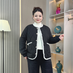 小香风羽绒棉服女胖mm韩版 大码 新款 秋冬季 洋气菱格棉袄外套潮 女装