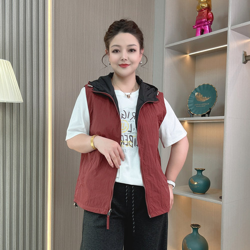 双面穿连帽马甲女春显瘦拉链外套