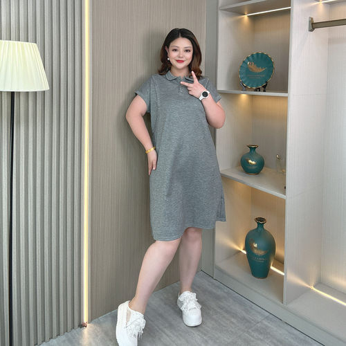 大码胖mm夏季新款短袖T恤连衣裙