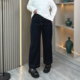 胖mm梨形身材显瘦宽松阔腿裤 秋冬加绒深蓝色弹力直筒牛仔裤 女大码