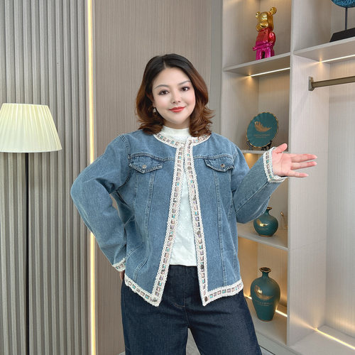 大码女装胖mm春秋新款牛仔外套