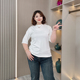女装 春秋季 宽松显瘦百搭上衣 纯色打底衫 T恤女胖mm大码 新款 五分袖