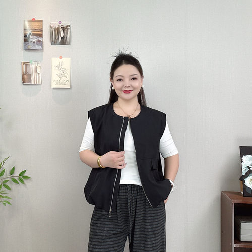 拉链马甲外套女大码无袖背心坎肩