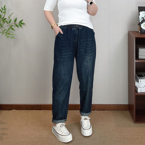 大码高腰直筒牛仔裤女休闲老爹裤