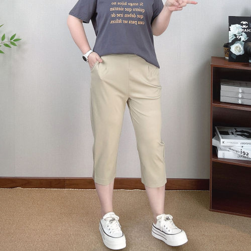 高腰七分裤女大码休闲开叉烟管裤