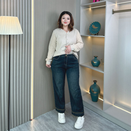 大码胖mm春秋复古九分直筒牛仔裤