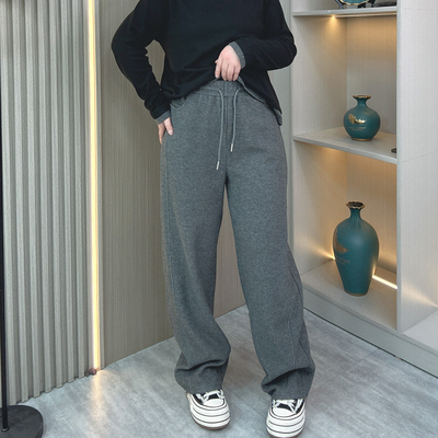 大码女装冬季加绒保暖阔腿弯刀裤