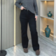 女秋冬加绒大码 胖mm梨形身材显瘦保暖窄版 直筒裤 黑色牛仔裤 长裤 子