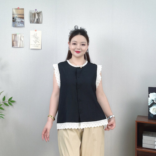 蕾丝花边无袖背心女大码衬衫上衣