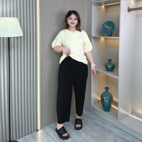 大码女装胖mm夏季薄款冰丝九分裤