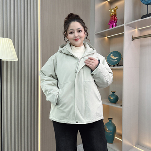 胖mm连帽撞色拼接显瘦棉衣 加棉冲锋衣棉服外套女大码 2025冬季 新款