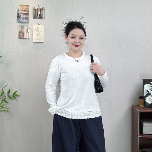蕾丝拼接长袖T恤女休闲百搭上衣