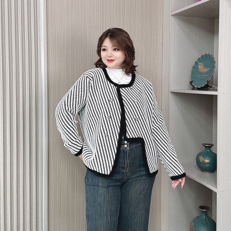 2024秋季大码毛呢外套女针织开衫