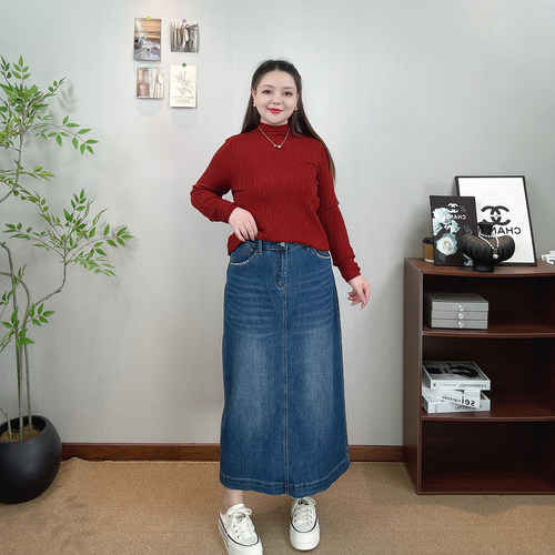 品质高腰牛仔半身裙女大码A字裙