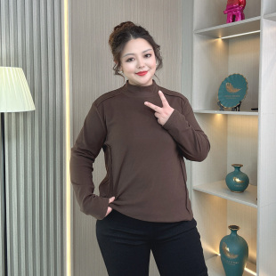 胖mm内搭保暖宽松遮肉外穿显瘦上衣 秋冬季 半高领德绒打底衫 女大码