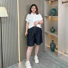 薄款天丝牛仔短裤女大码胖mm新款夏季高腰阔腿松紧腰宽松五分中裤