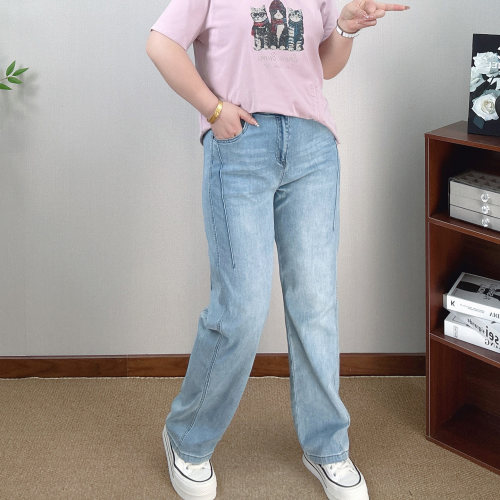 夏季薄款高腰牛仔裤女直筒休闲裤