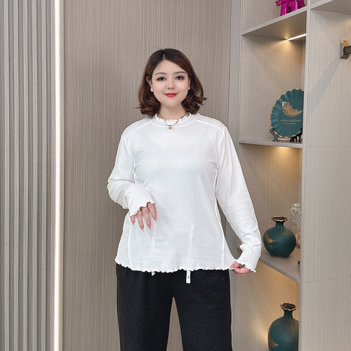 花边领长袖T恤女纯棉百搭打底衫