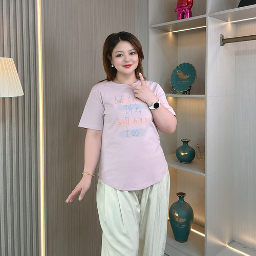 大码女装字母纯棉短袖T恤上衣夏