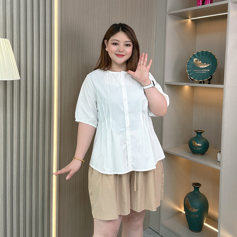 大码女装夏季气质显瘦短袖衬衫