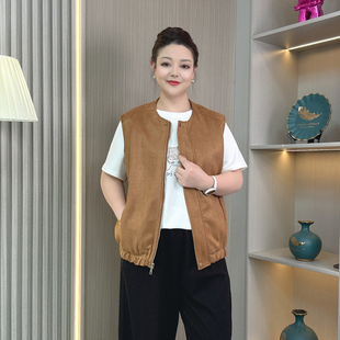 大码女装春季新款鹿皮绒无袖马甲女拉链外套胖mm宽松显瘦叠穿坎肩
