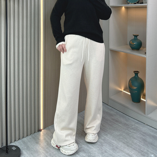 休闲高腰垂感糯米裤 女秋冬加绒加厚直筒阔腿裤 胖mm醋酸羊毛裤 大码
