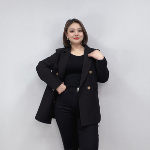 西服工作服春秋宽松休闲西装 大学生胖mm面试正装 外套女 职业装 大码