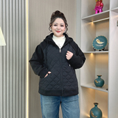 大码 秋冬新款 加厚保暖菱格棉衣女胖mm百搭宽松显瘦连帽上衣外套潮