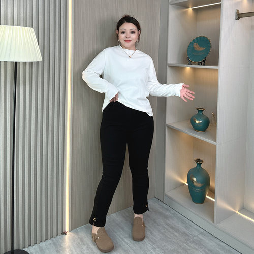 大码女胖妹妹春秋高腰弹力九分裤