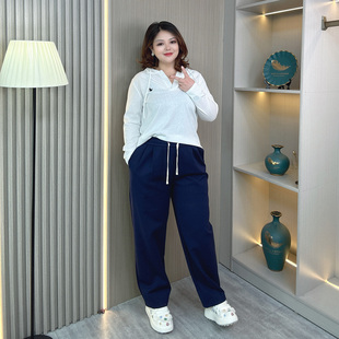 女长裤 运动休闲卫裤 子春秋季 胖mm松紧高腰遮胯显瘦直筒裤 新款 大码