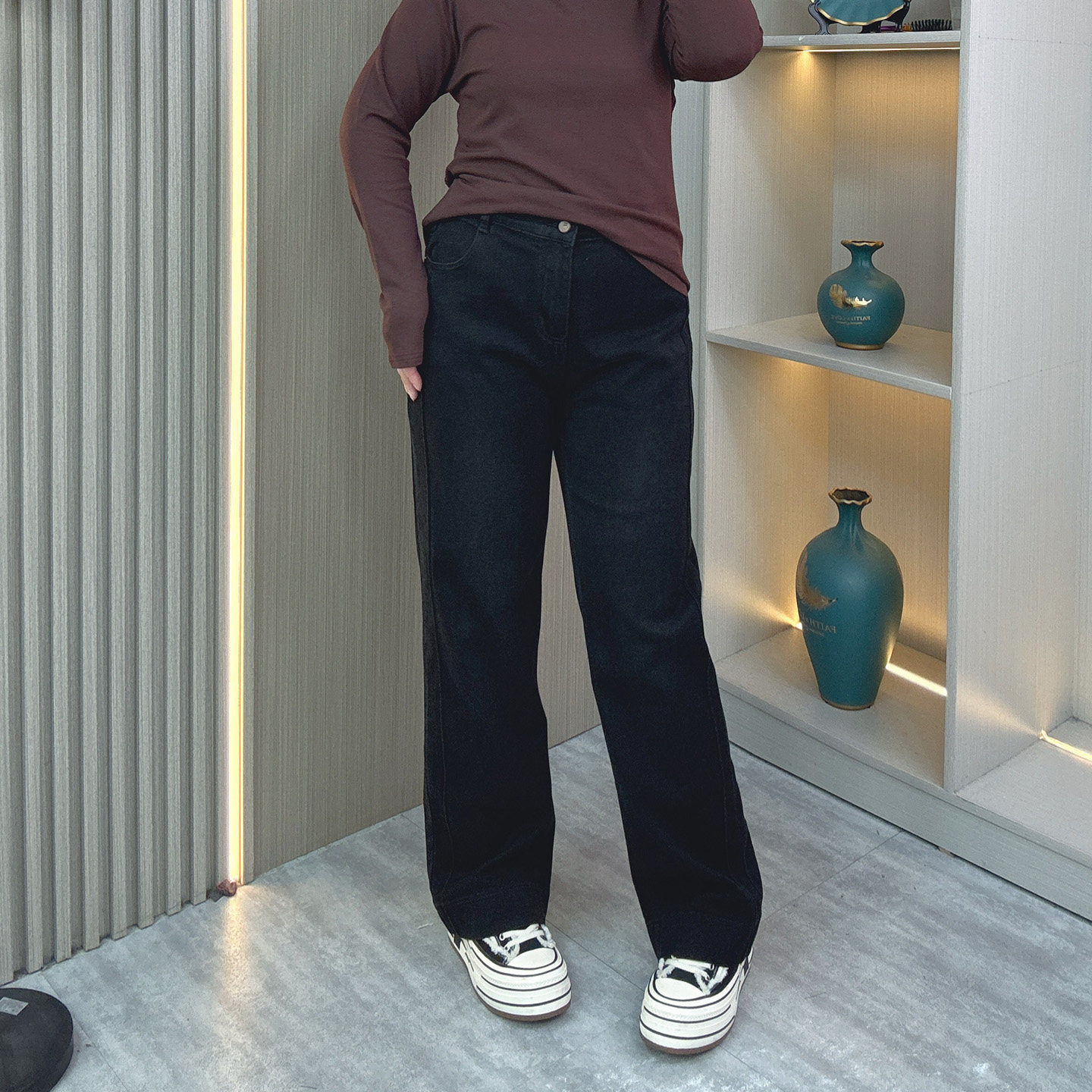 春秋新款大码牛仔裤女窄版阔腿裤