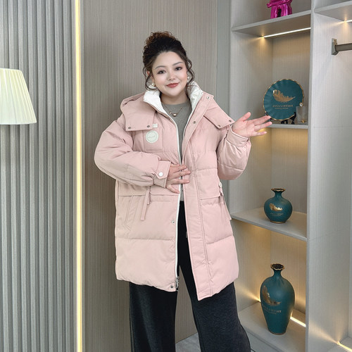 加大码280斤胖mm中长款羽绒服女