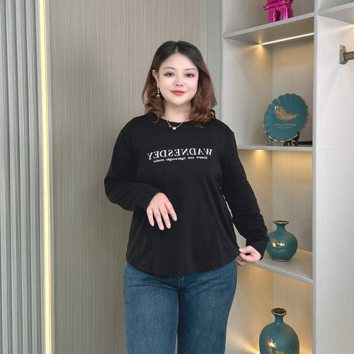 大码春秋冬纯棉长袖T恤打底衫女
