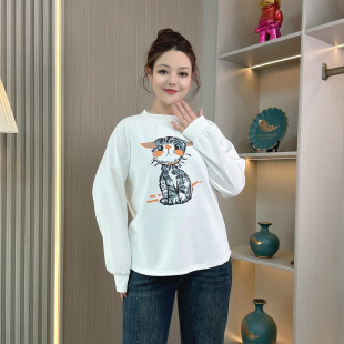 女装 打底衫 胖MM春季 休闲卫衣女宽松显瘦遮肚子插肩袖 上衣 新款 大码