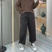 毛呢高腰加绒九分休闲裤 胖mm宽松显瘦小个子百搭阔腿裤 女冬季 大码
