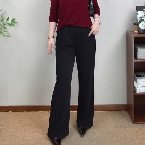 大码黑色高腰微喇阔腿裤女西装裤