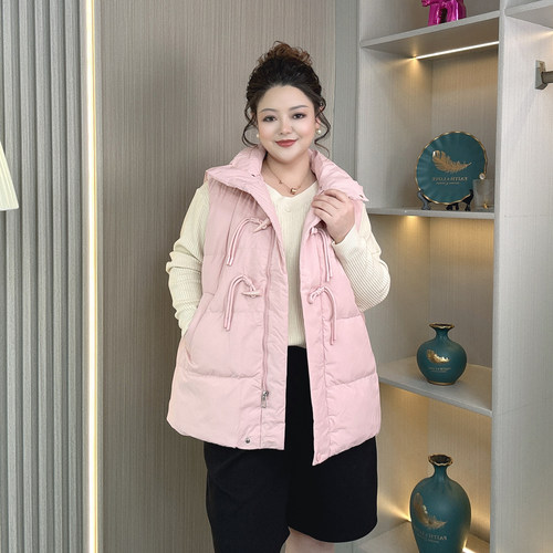 白鸭绒羽绒服马甲大码女冬加肥加大胖mm时尚休闲显瘦背心坎肩外套
