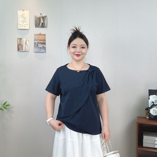 扭结短袖T恤女夏季大码休闲上衣