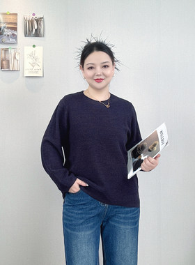 大码长袖针织衫不规则开叉毛衣女