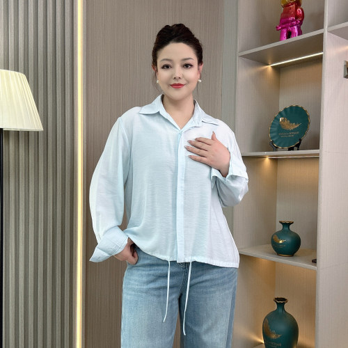 大码白色长袖衬衫女显瘦打底上衣