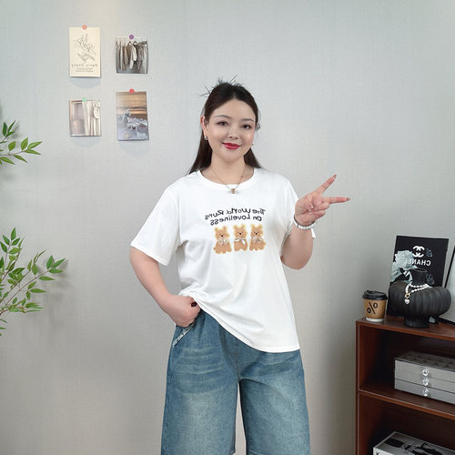 韩系小熊印花短袖t恤女大码上衣