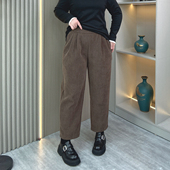 胖mm九分高腰直筒保暖休闲裤 灯芯绒哈伦萝卜裤 女秋冬加绒加厚大码