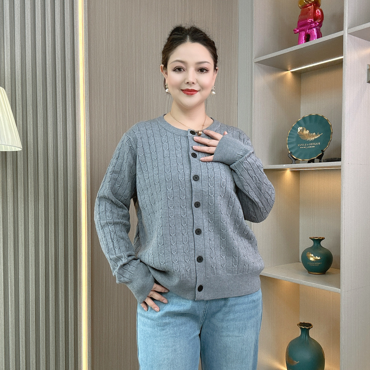 大码胖mm复古圆领麻花毛衣开衫外套女秋冬气质遮肚显瘦针织衫上衣,女装/女士精品,大码内搭,淘宝优惠券,粉丝福利购,淘宝优惠卷